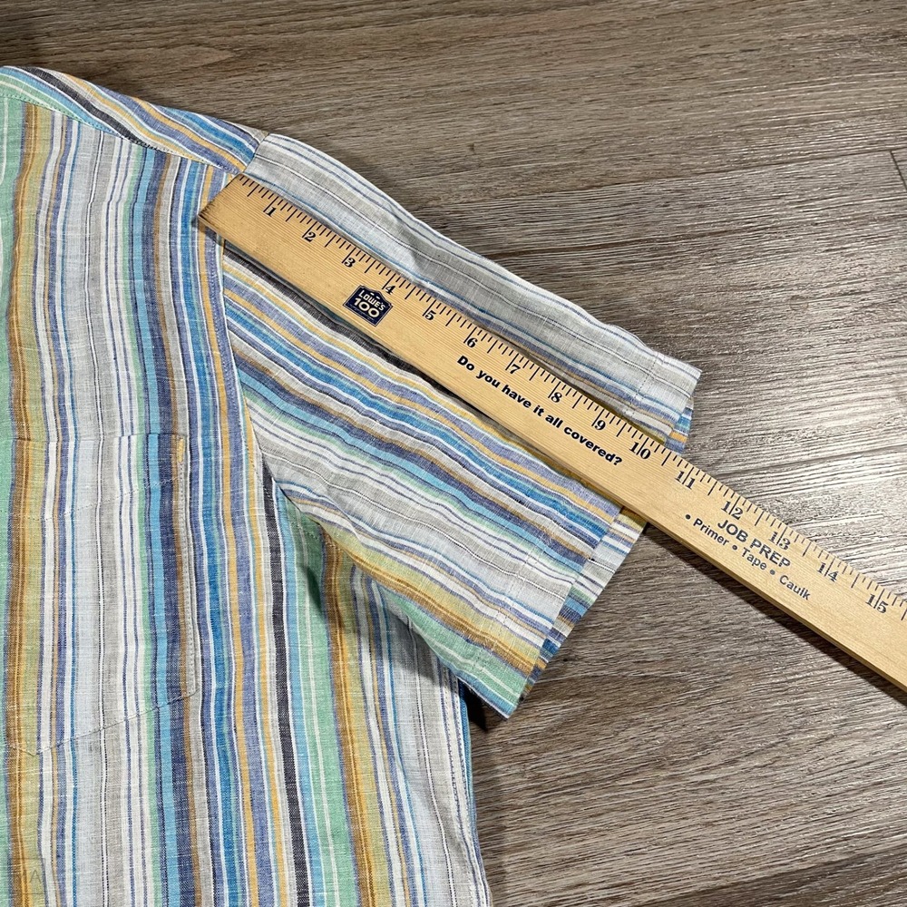 32 Bar Blues‎ Men's Button Down Shirt 100% Linen Stripes Casual L Multi - Picture 6 of 7